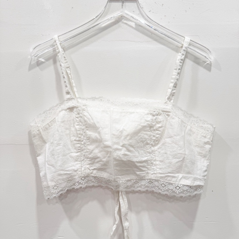 Urban Outfitters White Tie Back Cami Tank Top Medium Festival Lace Trim